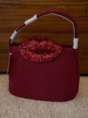 Anthropologie Red Sequin Lip Accent Shoulder Bag